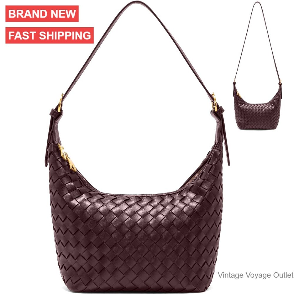 Woven Faux Leather Hobo Bag Adjustable Strap Crossbody Shoulder Tote